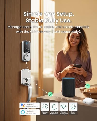 DESLOC B200 Smart Front Door Lock Handle Set, Fingerprint & App Control