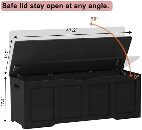 Timberer 47.2" Storage Chest Extra Large Storage Bench with 2 Safety Hinges