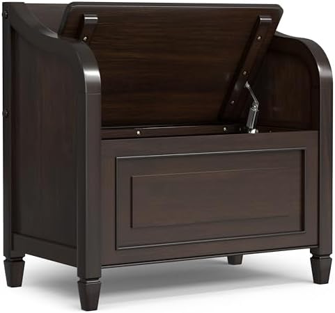SIMPLIHOME Connaught 30" Wide Solid Wood Storage Bench in Chestnut Brown