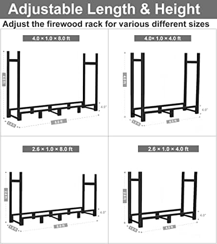 8ft Firewood Rack Outdoor Adjustable Heavy Duty Wood Rack Storage