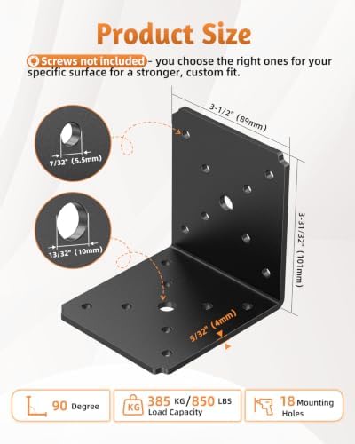 4PCS L Brackets Heavy Duty, 4X4X3.5 L Brackets for Wood Black