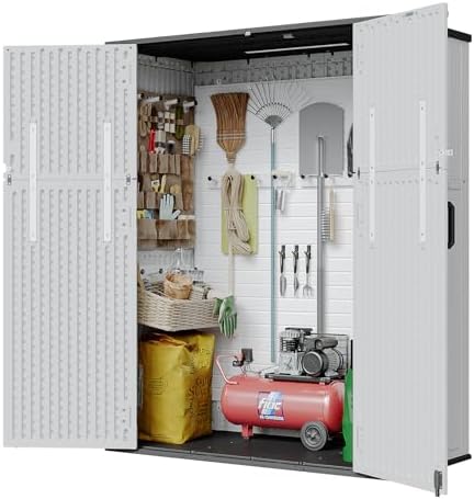 AOXUN Horizontal Storage Sheds 61 Cu.ft, HDPE Outdoor Storage Box 160 Gallon, Waterproof Lockable Resin Deck Box with Spring-Assisted Lid, Patio Storage for Garden, Pool, Cushions, Tools, White