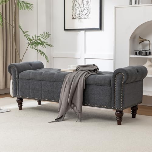 HOMEFLEX 58" Storage Bench for Bedroom, End of Bed Bench, Chenille Dimgray