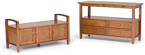 SIMPLIHOME Warm Shaker 44" Wide Solid Wood Storage Bench in Brown