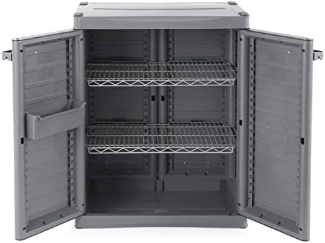 Gracious Living MaxIt 2-Shelf Lockable Utility Storage Base Cabinet, Gray
