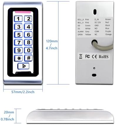 door access control system stand-alone password keypad weatherproof, side view