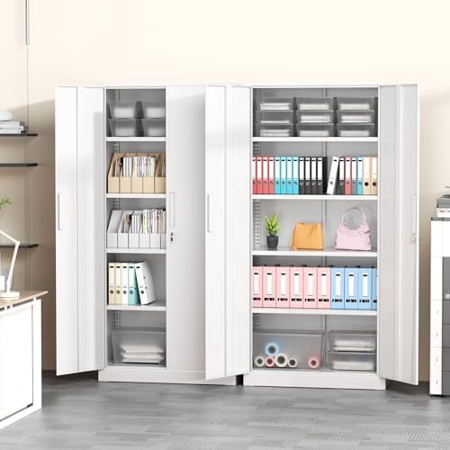 Greenvelly White Metal Storage Cabinet for Garage, 72” Steel Locking Cabinet with Doors and 4 Shelves, Tall Tool Cabinets for Garage Storage Systems Lockable File Cabinet for Home Office, Classroom