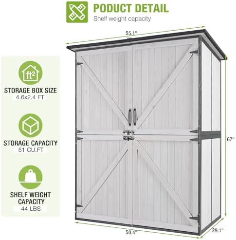 Outdoor Cabinet Storage Shed with Metal Frame Large Wooden Garden Shed Tool House with Floor,Door & Lock for Backyard Use