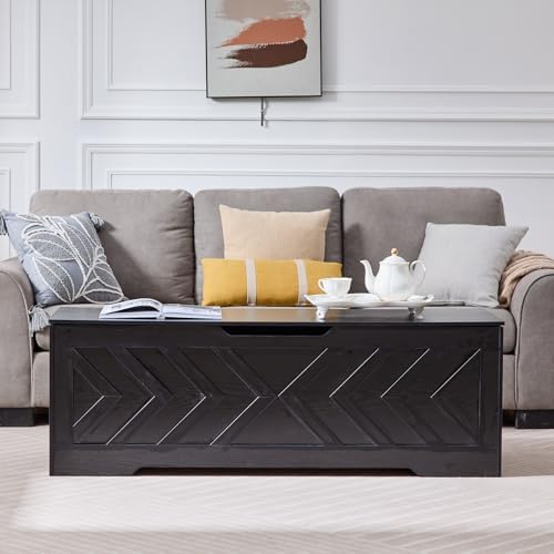 55.1” Storage Bench, Extra Large Entryway Bench with Storage,Storage Chest with 2 Safety Hinges,Blanket Storage,Shoe Storage Chest for Bedroom,Living Room,Easy Assembly. (Black)