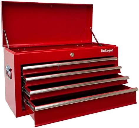 Workington Portable Metal Tool Chest with 6 Drawers, 24" 6-Drawer Tool Chest Cabinet with Ball Bearing Drawer Slides, Steel Tool Storage Box Organizer 4005 Red