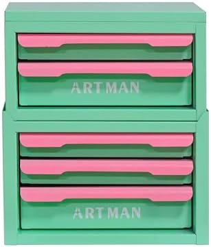 Mini Metal Tool Box, 2+3 Layer Portable Steel Small Tool Chest Cabinet,Stackable Desktop Organizer,Makeup & Stationery Storage Drawers with Handles for Home Office Workshop(Creamy Green & Pink)