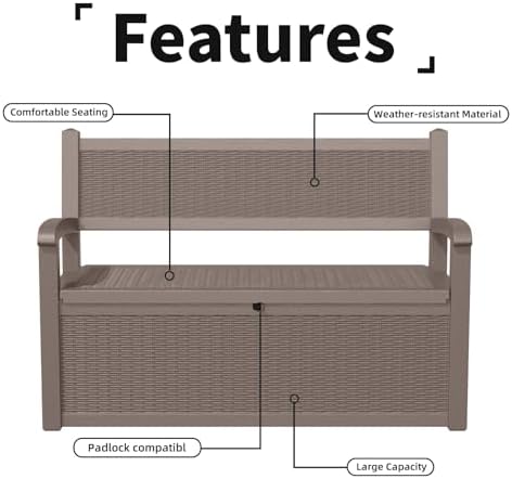 PatioZen 80 Gallon Outdoor Storage Bench Deck Box Waterproof Lockable,Outdoor Storage Furniture for Patio,Garden and Porch,Tools and Cushions（ Grey）