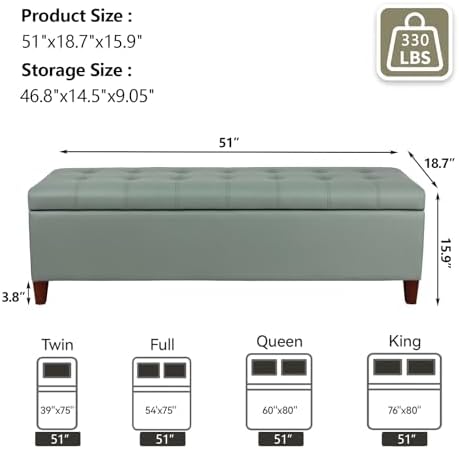 Joveco 51 Inch Storage Bench,Leather Tufted Storage Ottoman with Legs