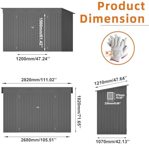 9x4 FT Outdoor Storage Shed, Metal Garden Shed with Window, Outside Tool Sheds with Lockable Hinged Doors, Waterproof Storage Building with 6 Air Vents for Backyard, Patio, Lawn, Gray