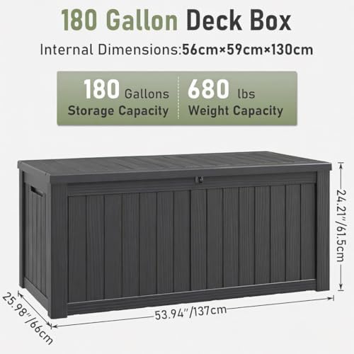 151 Gal Deck Box, Outdoor Storage Box Waterproof Lockable, Gas Lift,Black