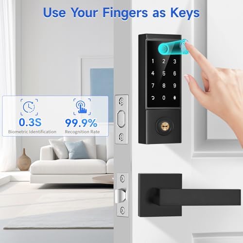 BEBASIA APP Control Fingerprint Lock with Handle, Heavy Duty