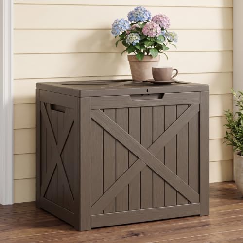 32 Gallon Waterproof Resin Storage Deck Box, Light Coffee