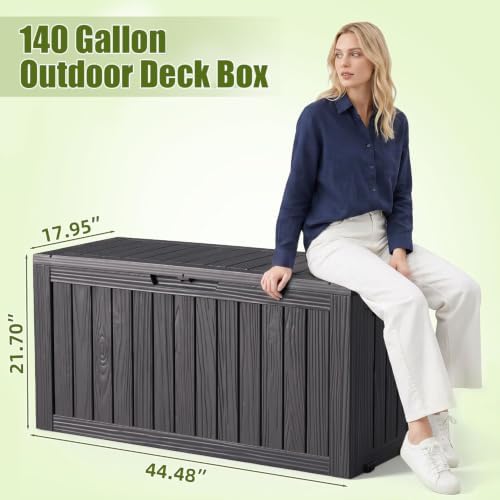 140Gal Outdoor Storage Box with Portable Wheels, Waterproof Deck Boxes