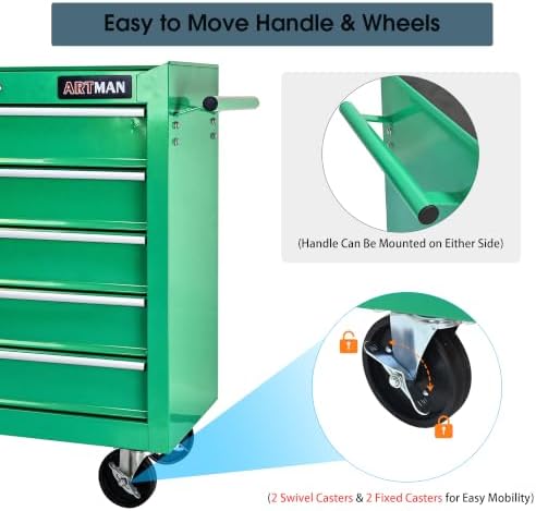 5 Drawers Rolling Tool Chest on Wheels, Multifunctional Tool Cart Tool Storage, Drawers Rolling Tool Trolley Organizer Tool Case for Garage,Warehouse,Workshop,Repair Shop (5 Drawers-Green)