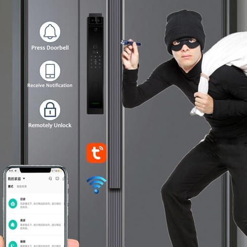 Smart Fingerprint Door Lock with Camera, 3D Face Recognition Keyless Entry Door Lock, Aluminum Alloy Biometric Smart Door Lock, 6 Unlock Mode for 40-120mm Thickness Door, with 4200mAh Battery