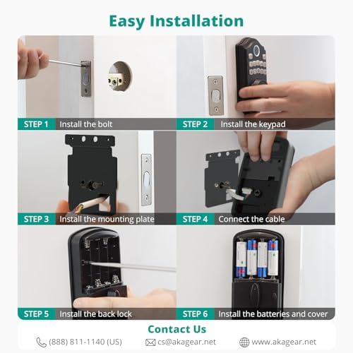 AkaGear DS10 Pro Keyless Entry Door Lock with Fingerprint, Matte Black