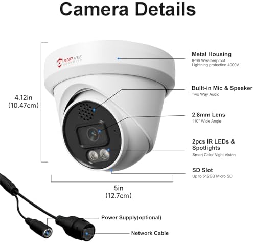 anpviz ultrahd 4k 8mp ip turret poe camera, view 9