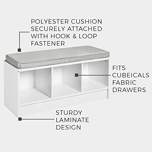 ClosetMaid 1631 Cubeicals 3-Cube Storage Bench, White with Gray Cushion