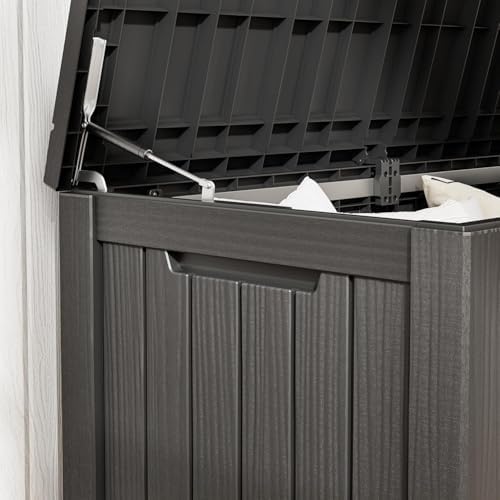 151 Gal Deck Box, Outdoor Storage Box Waterproof Lockable, Gas Lift,Black