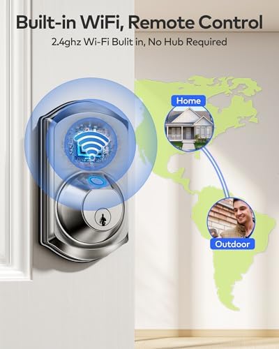 TEEHO TE012W WiFi Fingerprint Smart Door Lock for Front Door, Satin Nickle
