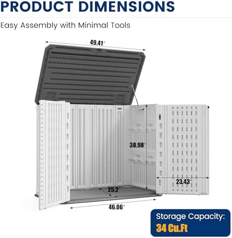 UDPATIO 34 Cu.Ft Resin Storage Shed,Horizontal Outdoor Shed,White