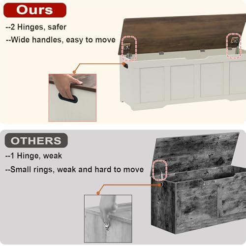 Timberer 47.2" Storage Chest Extra Large Storage Bench with 2 Safety Hinges