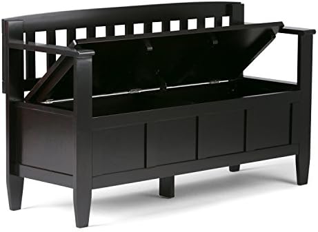 SIMPLIHOME Brooklyn 48" Wide Solid Wood Storage Bench in Dark Coffee Brown