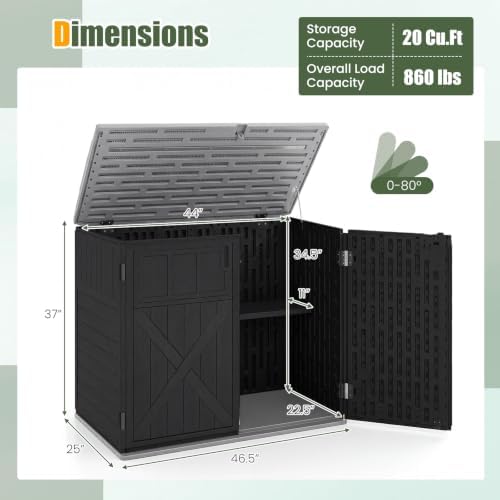 DREAMADE Horizontal Outdoor Storage Cabinet, 20 Cu.Ft Resin Shed, Black