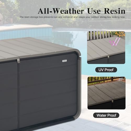 Domi 160 Gallon Resin Deck Box, outdoor waterproof storage box for patio