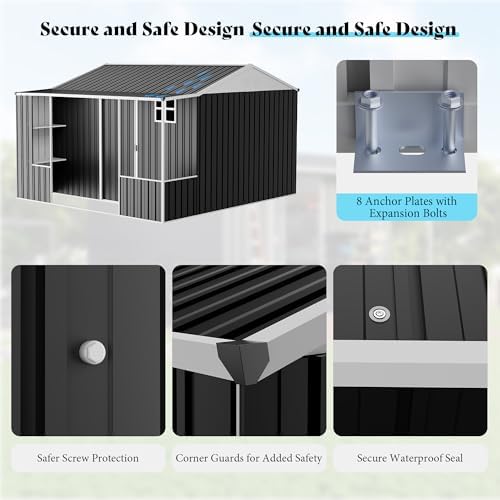 VanAcc 10x10.5x7 FT Dual-Zone Metal Storage Shed with Work Area