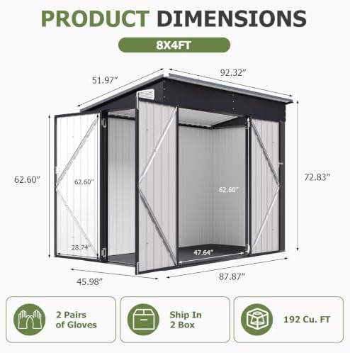 Aoxun 7.5'x4' Outdoor Storage Shed with 3 Lockable Doors & 14mm PP Floor