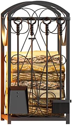 Kingson Firewood Rack Indoor/Outdoor Log Holder, Black