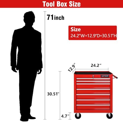7 Drawers Rolling Tool Cart on Wheels, Multifunctional Organizer Tool Chest Tool Case, Trolley Tool Storage Tool Box for Workshop,Garage,Repair Shop (7 Drawers 24.2" W×12.9" D×30.51" H-Red)