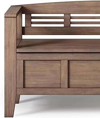SIMPLIHOME Adams 48" Wide Solid Wood Storage Bench in Natural Brown