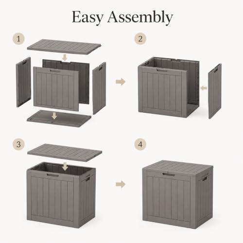 Outdoor Storage Box Resin Deck Box Waterproof Gray Brown 36 Gallon