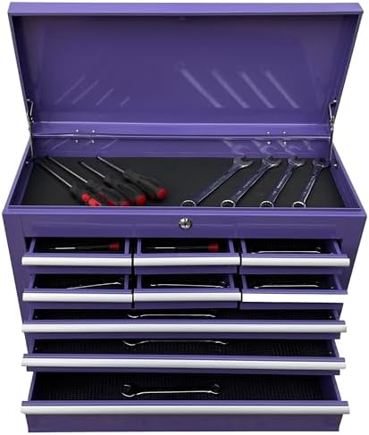 Workington Portable Metal Tool Chest with 9 Drawers, 24" 9-Drawer Tool Chest Cabinet with Ball Bearing Drawer Slides, Steel Tool Storage Box Organizer 4006 Purple
