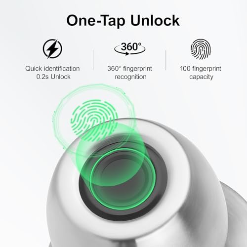 Smart Fingerprint Door Knob, 3-in-1 Keyless Entry with Auto Lock & App, Biometric Digital Lock for Front Door, Home, Office, Bedroom
