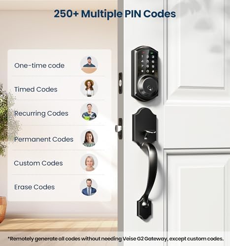 Veise VE06-H Smart Front Door Lock Handle Set, App Control, Matte Black