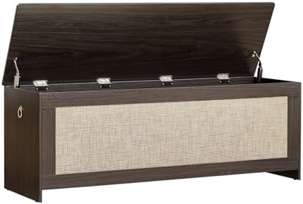 51.2"Storage Chest large,wooden rattan storage bench,Obsidian Black
