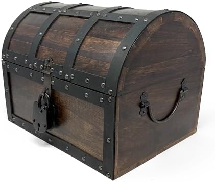 Nautical Cove Handmade Wooden Treasure Chest Storage Box – Deluxe Design with Real Leather Accents, Working Iron Lock & Skeleton Keys, Decorative Keepsake Chest (Large - 12 × 9 × 9")