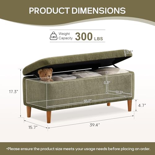 39.4" Ottoman with Storage Upholstered Storage Bench for Living Room