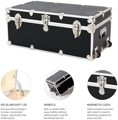 Rhino Large Essential Trunk with Wheels, Camp Footlocker, Dorm Storage