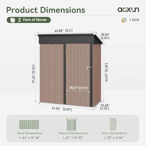 Aoxun 5'x2.9' Shed Outdoor Storage Shed Brown