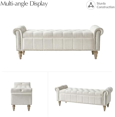 HULALA HOME Farmhouse Storage Bench, Ivory