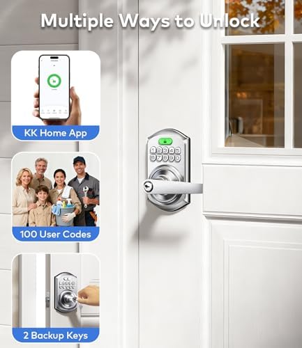 TEEHO TE019 Smart Keypad Door Lock with Handle for Front Door, Satin Nickel